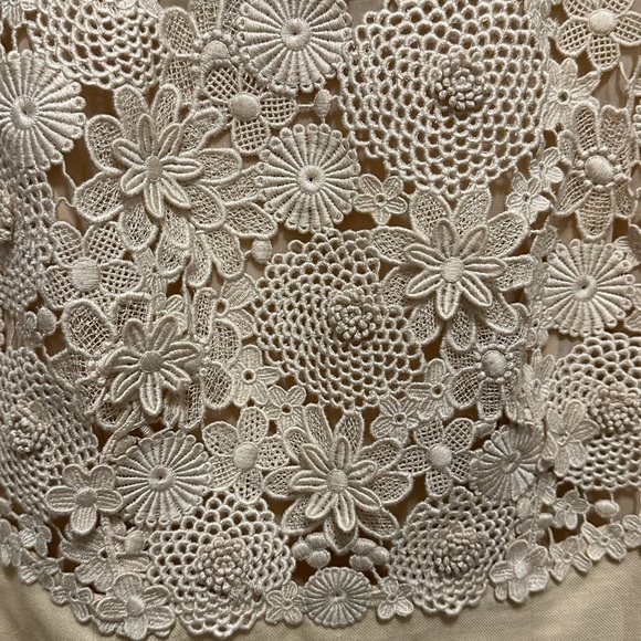 Anthropologie Postage Stamp Oleander crochet Linen Sheath Dress Size 10 Cream - Picture 12 of 14